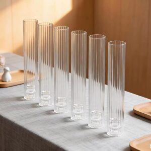 Cylinder Striped Glass Candle Holder – 6.5×30cm (2-Set Box)